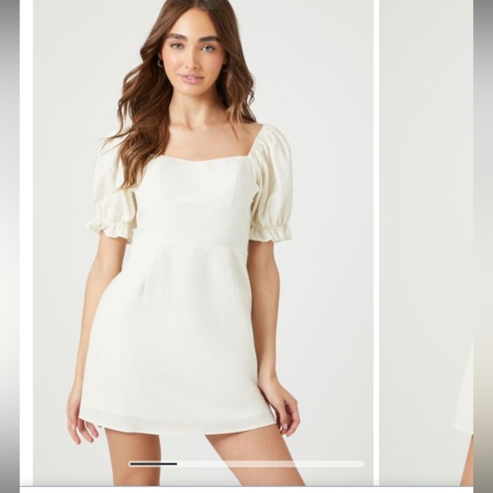 Forever21 Ruffle Puff-Sleeve Mini Dress - Cream
